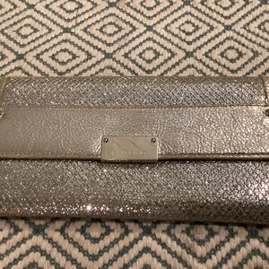 Jimmy Choo Gold Metallic Leather and Glitter Reese Continental Clutch